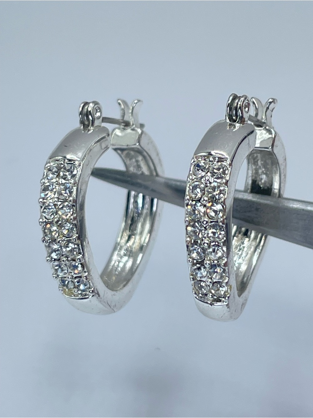 Napier Silver Tone White Crystal Rhinestone Hoop Earrings Classic Statement